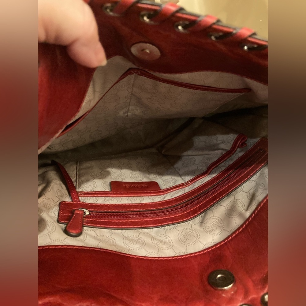 MICHAEL KORS HIPPIE GROMMET HAMILTON SATCHEL TOTE QUILTED LG CROSSBODY‎ RED $458 - Picture 10 of 11